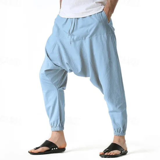 Outlet OUKU Men's Joggers Cotton Pants Trousers Beach Pants Harem Pants Pocket Drawstring Elastic Waist Plain Comfort Breathable Vacation Daily Holiday Hawaiian Boho ArmyGreen Black