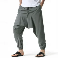 Outlet OUKU Men's Joggers Cotton Pants Trousers Beach Pants Harem Pants Pocket Drawstring Elastic Waist Plain Comfort Breathable Vacation Daily Holiday Hawaiian Boho ArmyGreen Black