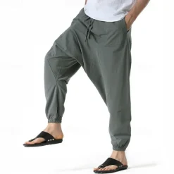 Outlet OUKU Men's Joggers Cotton Pants Trousers Beach Pants Harem Pants Pocket Drawstring Elastic Waist Plain Comfort Breathable Vacation Daily Holiday Hawaiian Boho ArmyGreen Black