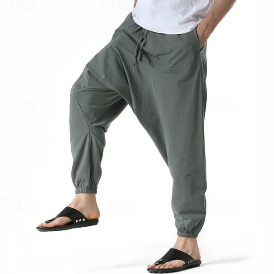 Outlet OUKU Men's Joggers Cotton Pants Trousers Beach Pants Harem Pants Pocket Drawstring Elastic Waist Plain Comfort Breathable Vacation Daily Holiday Hawaiian Boho ArmyGreen Black