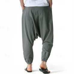 Outlet OUKU Men's Joggers Cotton Pants Trousers Beach Pants Harem Pants Pocket Drawstring Elastic Waist Plain Comfort Breathable Vacation Daily Holiday Hawaiian Boho ArmyGreen Black