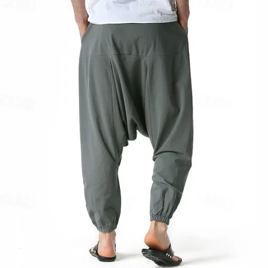 Outlet OUKU Men's Joggers Cotton Pants Trousers Beach Pants Harem Pants Pocket Drawstring Elastic Waist Plain Comfort Breathable Vacation Daily Holiday Hawaiian Boho ArmyGreen Black