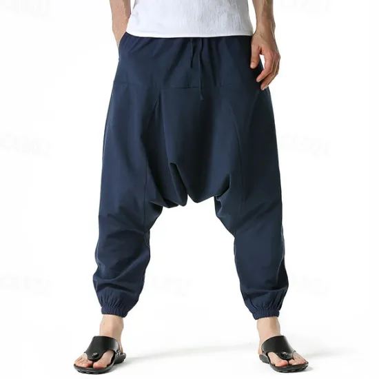 Outlet OUKU Men's Joggers Cotton Pants Trousers Beach Pants Harem Pants Pocket Drawstring Elastic Waist Plain Comfort Breathable Vacation Daily Holiday Hawaiian Boho ArmyGreen Black