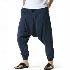 Outlet OUKU Men's Joggers Cotton Pants Trousers Beach Pants Harem Pants Pocket Drawstring Elastic Waist Plain Comfort Breathable Vacation Daily Holiday Hawaiian Boho ArmyGreen Black