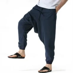 Outlet OUKU Men's Joggers Cotton Pants Trousers Beach Pants Harem Pants Pocket Drawstring Elastic Waist Plain Comfort Breathable Vacation Daily Holiday Hawaiian Boho ArmyGreen Black
