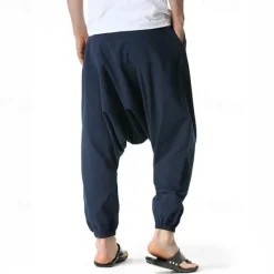 Outlet OUKU Men's Joggers Cotton Pants Trousers Beach Pants Harem Pants Pocket Drawstring Elastic Waist Plain Comfort Breathable Vacation Daily Holiday Hawaiian Boho ArmyGreen Black