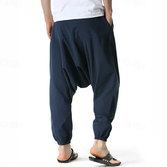 Outlet OUKU Men's Joggers Cotton Pants Trousers Beach Pants Harem Pants Pocket Drawstring Elastic Waist Plain Comfort Breathable Vacation Daily Holiday Hawaiian Boho ArmyGreen Black
