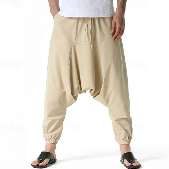 Outlet OUKU Men's Joggers Cotton Pants Trousers Beach Pants Harem Pants Pocket Drawstring Elastic Waist Plain Comfort Breathable Vacation Daily Holiday Hawaiian Boho ArmyGreen Black