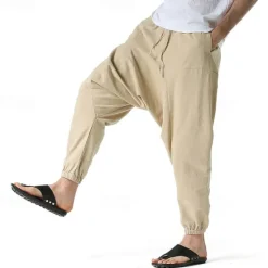 Outlet OUKU Men's Joggers Cotton Pants Trousers Beach Pants Harem Pants Pocket Drawstring Elastic Waist Plain Comfort Breathable Vacation Daily Holiday Hawaiian Boho ArmyGreen Black