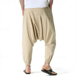 Outlet OUKU Men's Joggers Cotton Pants Trousers Beach Pants Harem Pants Pocket Drawstring Elastic Waist Plain Comfort Breathable Vacation Daily Holiday Hawaiian Boho ArmyGreen Black
