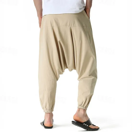 Outlet OUKU Men's Joggers Cotton Pants Trousers Beach Pants Harem Pants Pocket Drawstring Elastic Waist Plain Comfort Breathable Vacation Daily Holiday Hawaiian Boho ArmyGreen Black
