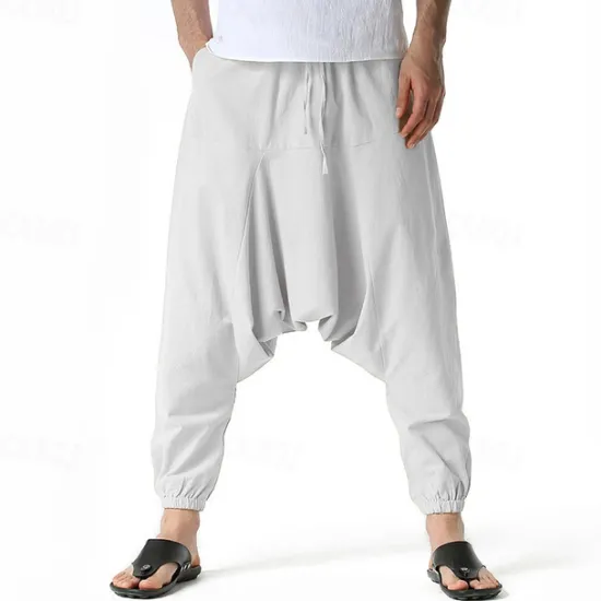 Outlet OUKU Men's Joggers Cotton Pants Trousers Beach Pants Harem Pants Pocket Drawstring Elastic Waist Plain Comfort Breathable Vacation Daily Holiday Hawaiian Boho ArmyGreen Black