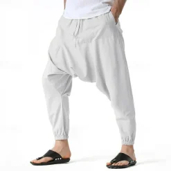 Outlet OUKU Men's Joggers Cotton Pants Trousers Beach Pants Harem Pants Pocket Drawstring Elastic Waist Plain Comfort Breathable Vacation Daily Holiday Hawaiian Boho ArmyGreen Black