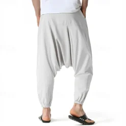 Outlet OUKU Men's Joggers Cotton Pants Trousers Beach Pants Harem Pants Pocket Drawstring Elastic Waist Plain Comfort Breathable Vacation Daily Holiday Hawaiian Boho ArmyGreen Black