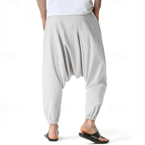 Outlet OUKU Men's Joggers Cotton Pants Trousers Beach Pants Harem Pants Pocket Drawstring Elastic Waist Plain Comfort Breathable Vacation Daily Holiday Hawaiian Boho ArmyGreen Black