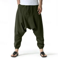 Outlet OUKU Men's Joggers Cotton Pants Trousers Beach Pants Harem Pants Pocket Drawstring Elastic Waist Plain Comfort Breathable Vacation Daily Holiday Hawaiian Boho ArmyGreen Black
