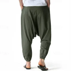 Outlet OUKU Men's Joggers Cotton Pants Trousers Beach Pants Harem Pants Pocket Drawstring Elastic Waist Plain Comfort Breathable Vacation Daily Holiday Hawaiian Boho ArmyGreen Black