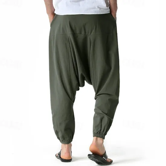 Outlet OUKU Men's Joggers Cotton Pants Trousers Beach Pants Harem Pants Pocket Drawstring Elastic Waist Plain Comfort Breathable Vacation Daily Holiday Hawaiian Boho ArmyGreen Black