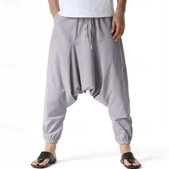 Outlet OUKU Men's Joggers Cotton Pants Trousers Beach Pants Harem Pants Pocket Drawstring Elastic Waist Plain Comfort Breathable Vacation Daily Holiday Hawaiian Boho ArmyGreen Black