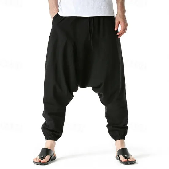 Outlet OUKU Men's Joggers Cotton Pants Trousers Beach Pants Harem Pants Pocket Drawstring Elastic Waist Plain Comfort Breathable Vacation Daily Holiday Hawaiian Boho ArmyGreen Black