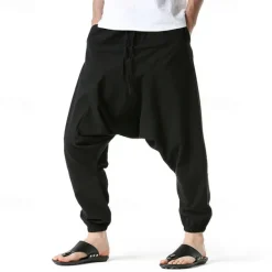 Outlet OUKU Men's Joggers Cotton Pants Trousers Beach Pants Harem Pants Pocket Drawstring Elastic Waist Plain Comfort Breathable Vacation Daily Holiday Hawaiian Boho ArmyGreen Black