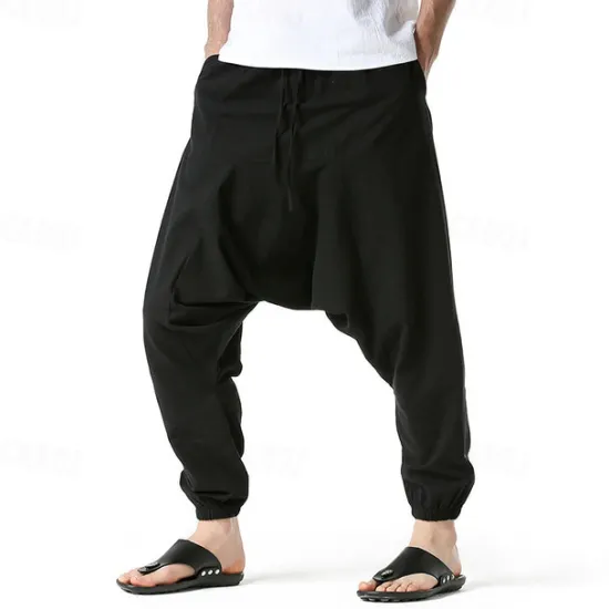 Outlet OUKU Men's Joggers Cotton Pants Trousers Beach Pants Harem Pants Pocket Drawstring Elastic Waist Plain Comfort Breathable Vacation Daily Holiday Hawaiian Boho ArmyGreen Black