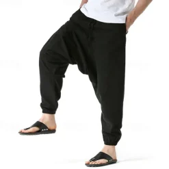 Outlet OUKU Men's Joggers Cotton Pants Trousers Beach Pants Harem Pants Pocket Drawstring Elastic Waist Plain Comfort Breathable Vacation Daily Holiday Hawaiian Boho ArmyGreen Black