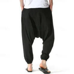 Outlet OUKU Men's Joggers Cotton Pants Trousers Beach Pants Harem Pants Pocket Drawstring Elastic Waist Plain Comfort Breathable Vacation Daily Holiday Hawaiian Boho ArmyGreen Black
