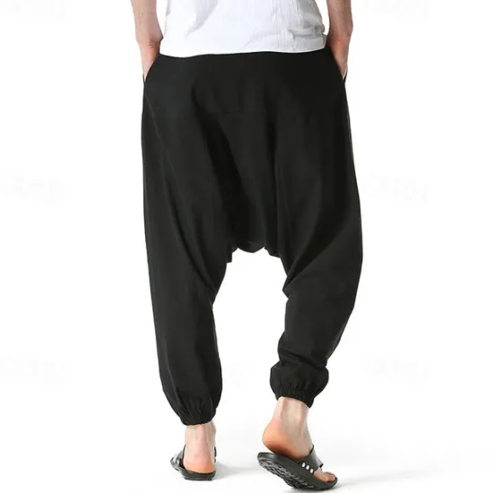 Outlet OUKU Men's Joggers Cotton Pants Trousers Beach Pants Harem Pants Pocket Drawstring Elastic Waist Plain Comfort Breathable Vacation Daily Holiday Hawaiian Boho ArmyGreen Black