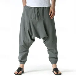 Outlet OUKU Men's Joggers Cotton Pants Trousers Beach Pants Harem Pants Pocket Drawstring Elastic Waist Plain Comfort Breathable Vacation Daily Holiday Hawaiian Boho ArmyGreen Black