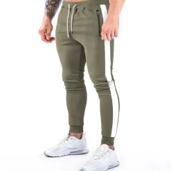 Best OUKU Men's Joggers Drawstring Zipper Pocket Pants / Trousers Athletic Athleisure Cotton Winter Fitness Gym Workout Running Breathable Moisture Wicking Soft Sport Stripes Activewear Black Army Green Dark
