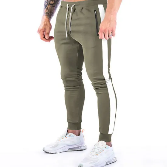 Best OUKU Men's Joggers Drawstring Zipper Pocket Pants / Trousers Athletic Athleisure Cotton Winter Fitness Gym Workout Running Breathable Moisture Wicking Soft Sport Stripes Activewear Black Army Green Dark