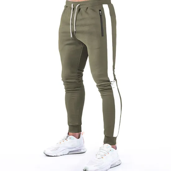 Best OUKU Men's Joggers Drawstring Zipper Pocket Pants / Trousers Athletic Athleisure Cotton Winter Fitness Gym Workout Running Breathable Moisture Wicking Soft Sport Stripes Activewear Black Army Green Dark