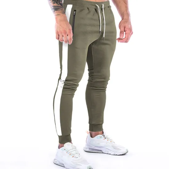 Best OUKU Men's Joggers Drawstring Zipper Pocket Pants / Trousers Athletic Athleisure Cotton Winter Fitness Gym Workout Running Breathable Moisture Wicking Soft Sport Stripes Activewear Black Army Green Dark