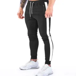 Best OUKU Men's Joggers Drawstring Zipper Pocket Pants / Trousers Athletic Athleisure Cotton Winter Fitness Gym Workout Running Breathable Moisture Wicking Soft Sport Stripes Activewear Black Army Green Dark