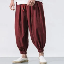 Outlet OUKU Men's Joggers Linen Pants Trousers Summer Pants Beach Pants Drawstring Elastic Waist Drop Crotch Plain Daily Gym Streetwear Casual Hip-Hop Loose Fit Black White