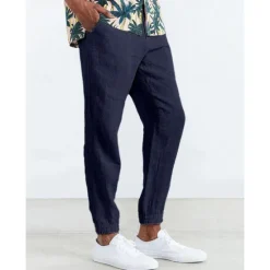Clearance OUKU Men's Joggers Linen Pants Trousers Summer Pants Casual Pants Pocket Drawstring Elastic Waist Plain Comfort Breathable Home Daily Holiday Basic Casual Black White Inelastic