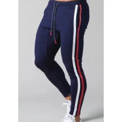 New OUKU Men's Joggers Sweatpants Zipper Ankle Zippers Base Layer Athletic Athleisure Winter Breathable Soft Sweat wicking Fitness Gym Workout Running Slim Fit Sportswear Activewear Stripes Black Dark Blue