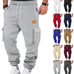 Outlet OUKU Men's Joggers Trousers Cargo Sweatpants Pocket Drawstring Elastic Waist Plain Comfort Sports Outdoor Daily Fashion Casual Black White Micro-elastic