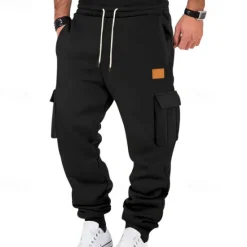 Outlet OUKU Men's Joggers Trousers Cargo Sweatpants Pocket Drawstring Elastic Waist Plain Comfort Sports Outdoor Daily Fashion Casual Black White Micro-elastic