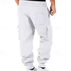 Outlet OUKU Men's Joggers Trousers Cargo Sweatpants Pocket Drawstring Elastic Waist Plain Comfort Sports Outdoor Daily Fashion Casual Black White Micro-elastic