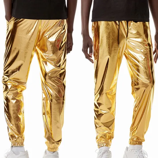 OUKU Men's Joggers Trousers Casual Pants Sequin Pants Drawstring Elastic Waist Shiny Metallic Solid Color Full Length Club Nightclub Disco Lights Casual Trousers Loose Fit Silver Black Micro-elastic