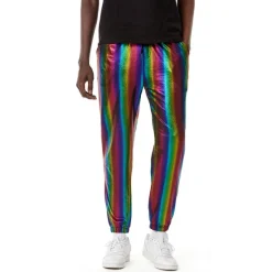 OUKU Men's Joggers Trousers Casual Pants Sequin Pants Drawstring Elastic Waist Shiny Metallic Solid Color Full Length Club Nightclub Disco Lights Casual Trousers Loose Fit Silver Black Micro-elastic