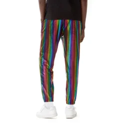 OUKU Men's Joggers Trousers Casual Pants Sequin Pants Drawstring Elastic Waist Shiny Metallic Solid Color Full Length Club Nightclub Disco Lights Casual Trousers Loose Fit Silver Black Micro-elastic