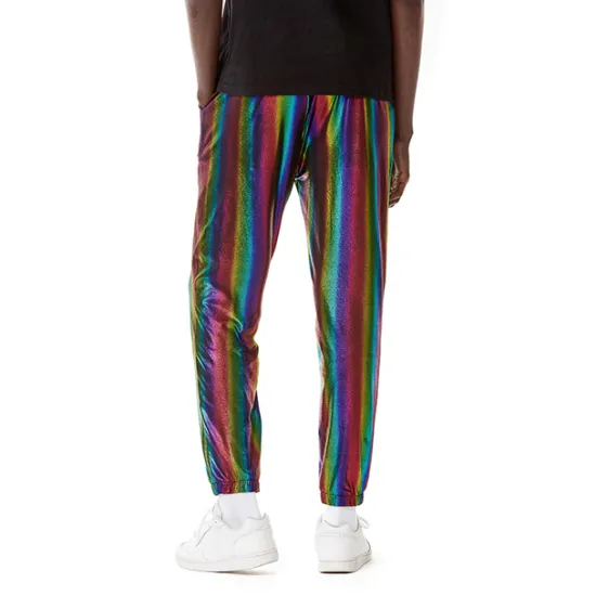 OUKU Men's Joggers Trousers Casual Pants Sequin Pants Drawstring Elastic Waist Shiny Metallic Solid Color Full Length Club Nightclub Disco Lights Casual Trousers Loose Fit Silver Black Micro-elastic
