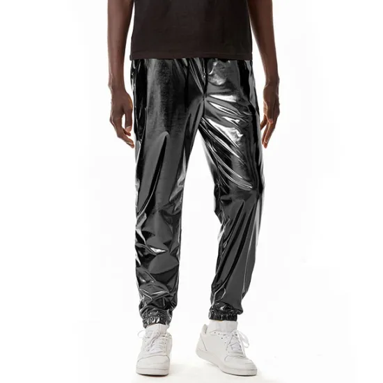 OUKU Men's Joggers Trousers Casual Pants Sequin Pants Drawstring Elastic Waist Shiny Metallic Solid Color Full Length Club Nightclub Disco Lights Casual Trousers Loose Fit Silver Black Micro-elastic