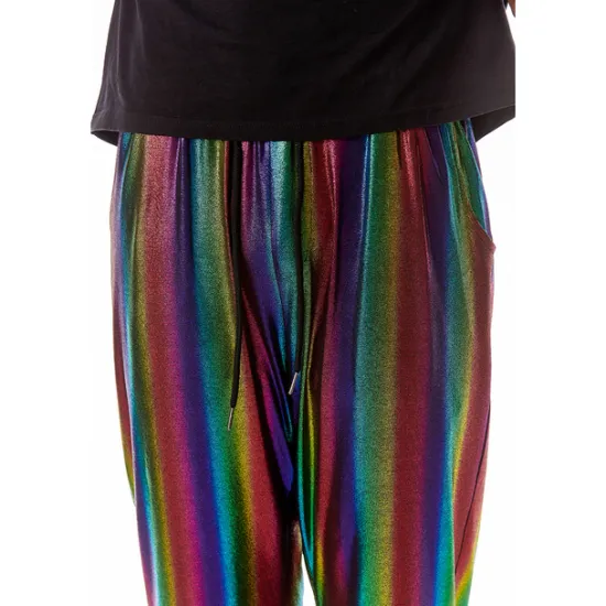 OUKU Men's Joggers Trousers Casual Pants Sequin Pants Drawstring Elastic Waist Shiny Metallic Solid Color Full Length Club Nightclub Disco Lights Casual Trousers Loose Fit Silver Black Micro-elastic