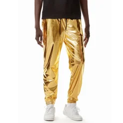 OUKU Men's Joggers Trousers Casual Pants Sequin Pants Drawstring Elastic Waist Shiny Metallic Solid Color Full Length Club Nightclub Disco Lights Casual Trousers Loose Fit Silver Black Micro-elastic