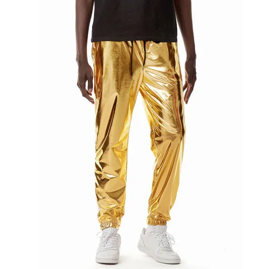 OUKU Men's Joggers Trousers Casual Pants Sequin Pants Drawstring Elastic Waist Shiny Metallic Solid Color Full Length Club Nightclub Disco Lights Casual Trousers Loose Fit Silver Black Micro-elastic