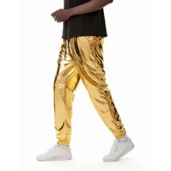 OUKU Men's Joggers Trousers Casual Pants Sequin Pants Drawstring Elastic Waist Shiny Metallic Solid Color Full Length Club Nightclub Disco Lights Casual Trousers Loose Fit Silver Black Micro-elastic